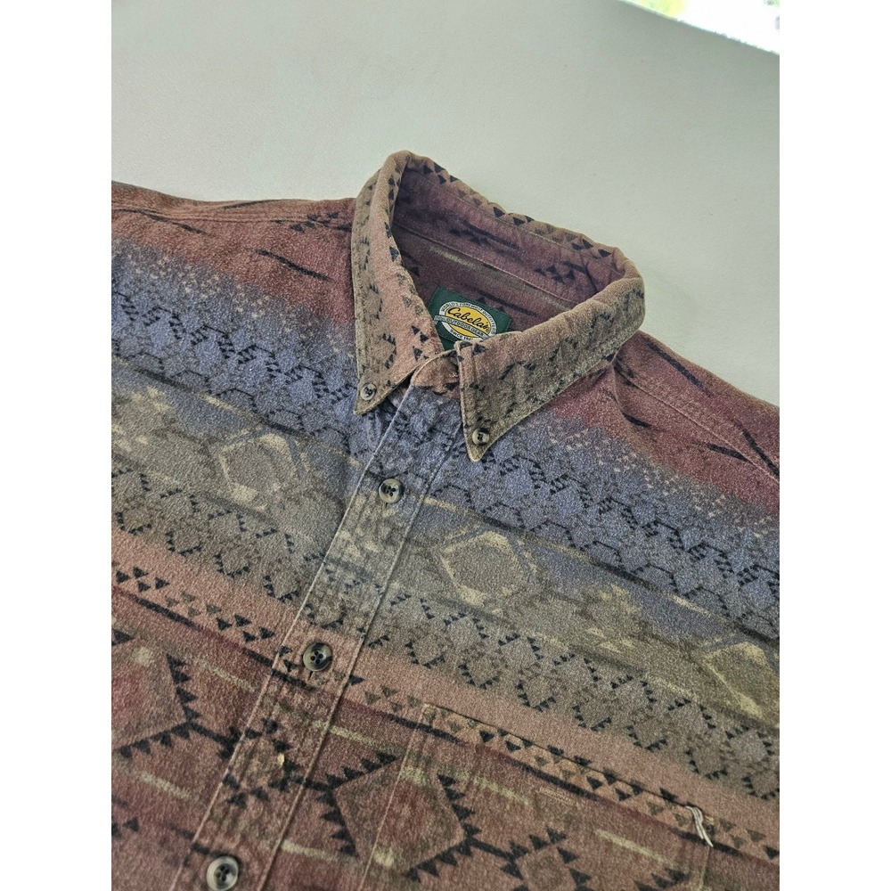 Vtg Cabelas Chamois Shirt Mens 2XLT Aztec Southwestern Flannel 90s Deerskin Soft